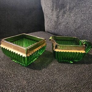 EAPG New York‎ Emerald Green Creamer And Sugar Dish